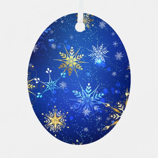 XMAS Blue Background mit dem Label Golden Snowflak Ornament Aus Metall (Vorderseite)