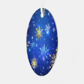 XMAS Blue Background mit dem Label Golden Snowflak Ornament Aus Metall (Vorderseite links)