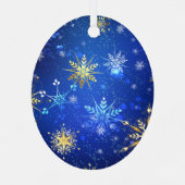 XMAS Blue Background mit dem Label Golden Snowflak Ornament Aus Metall (Rückseite)