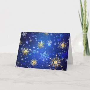 XMAS Blue Background mit goldenen Schneeflocken