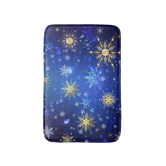 XMAS Blue Background mit goldenen Schneeflocken Badematte (Vorderseite Vertikal)