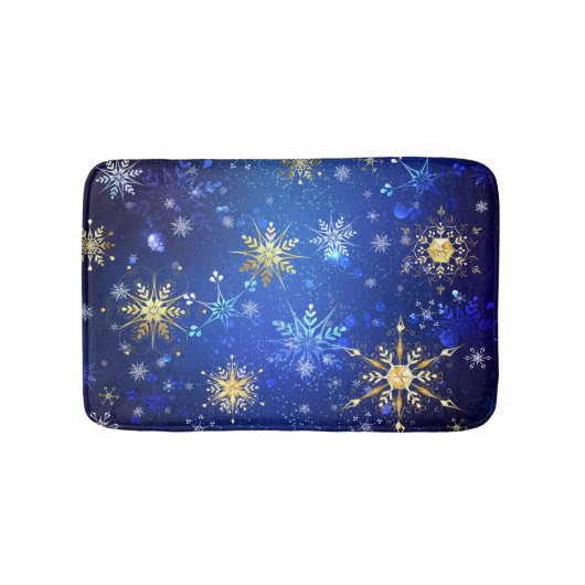 XMAS Blue Background mit goldenen Schneeflocken Badematte (Vorderseite)