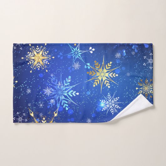 XMAS Blue Background mit goldenen Schneeflocken Badhandtuch Set (Handtuch)