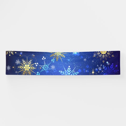 XMAS Blue Background mit goldenen Schneeflocken Banner (Horizontal)