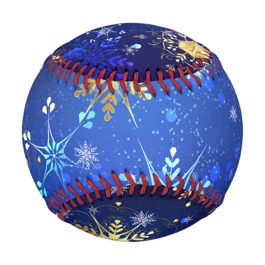XMAS Blue Background mit goldenen Schneeflocken Baseball (Rückseite)