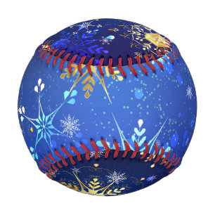 XMAS Blue Background mit goldenen Schneeflocken Baseball