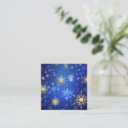 XMAS Blue Background mit goldenen Schneeflocken Begleitkarte (Stehend Vorderseite)
