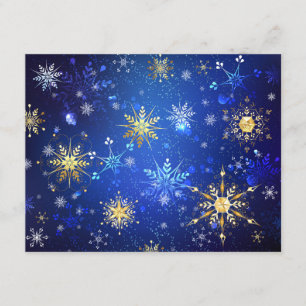 XMAS Blue Background mit goldenen Schneeflocken Begleitkarte