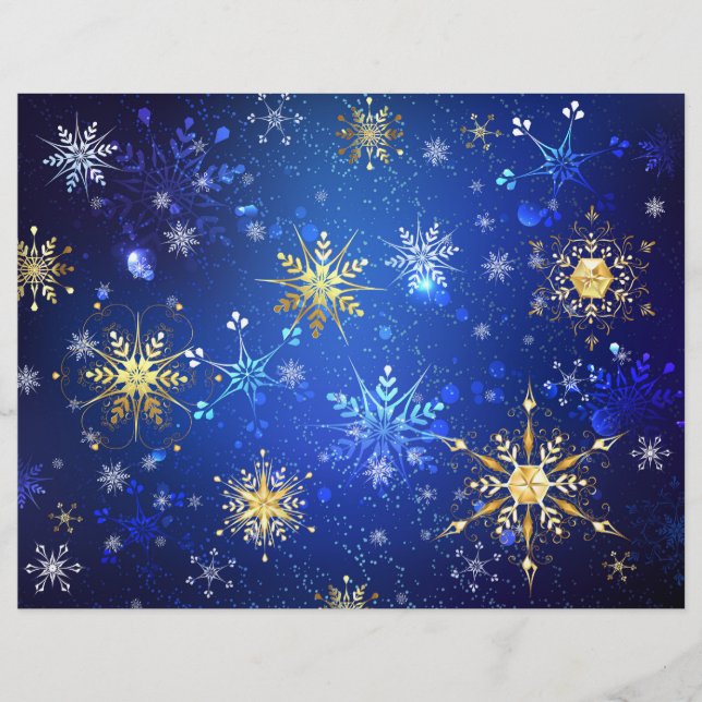 XMAS Blue Background mit goldenen Schneeflocken Briefbogen (Vorderseite)