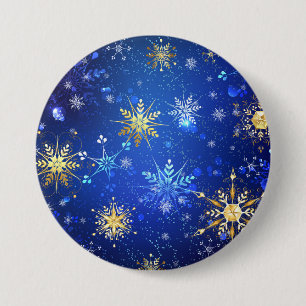 XMAS Blue Background mit goldenen Schneeflocken Button