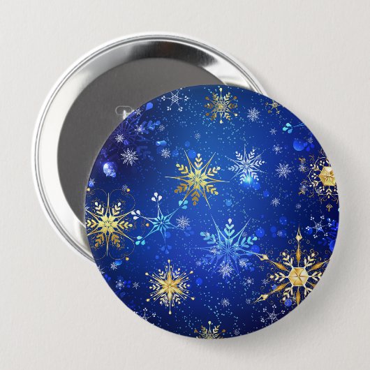 XMAS Blue Background mit goldenen Schneeflocken Button (Vorne & Hinten)