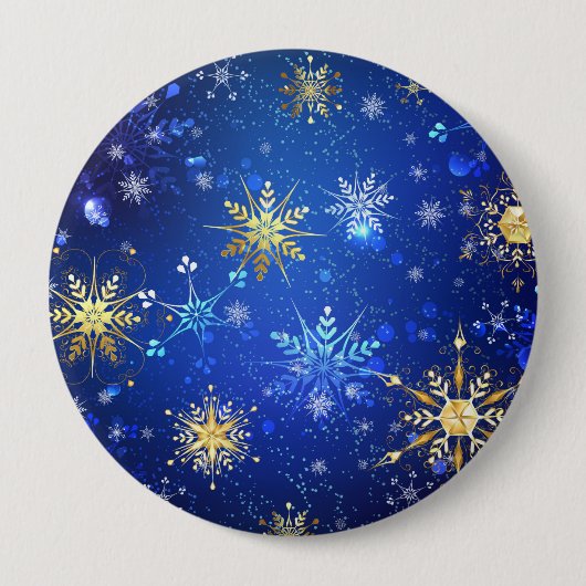 XMAS Blue Background mit goldenen Schneeflocken Button (Vorderseite)