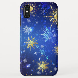 XMAS Blue Background mit goldenen Schneeflocken Case-Mate iPhone Hülle