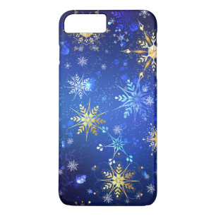 XMAS Blue Background mit goldenen Schneeflocken Case-Mate iPhone Hülle