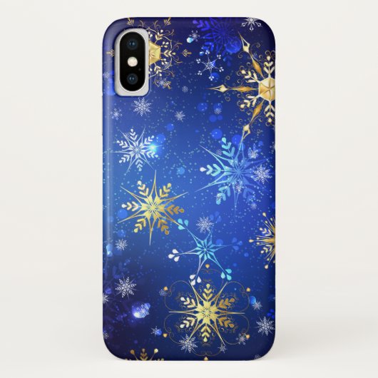 XMAS Blue Background mit goldenen Schneeflocken Case-Mate iPhone Hülle (Rückseite)