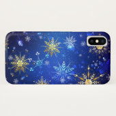 XMAS Blue Background mit goldenen Schneeflocken Case-Mate iPhone Hülle (Rückseite (Horizontal))