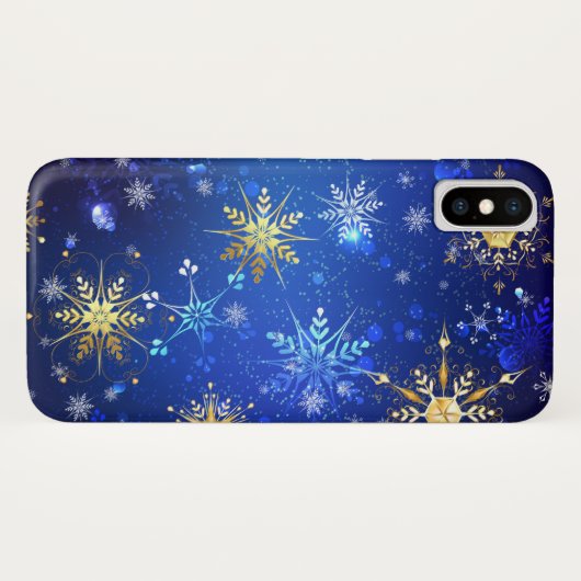 XMAS Blue Background mit goldenen Schneeflocken Case-Mate iPhone Hülle (Rückseite (Horizontal))
