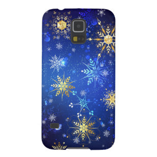 XMAS Blue Background mit goldenen Schneeflocken Galaxy S5 Cover