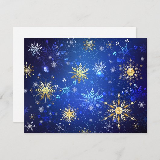 XMAS Blue Background mit goldenen Schneeflocken Dankeskarte (Vorne/Hinten)