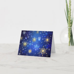 XMAS Blue Background mit goldenen Schneeflocken Dankeskarte