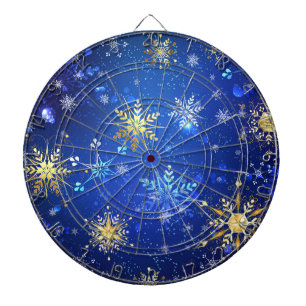 XMAS Blue Background mit goldenen Schneeflocken Dartscheibe