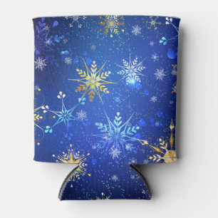 XMAS Blue Background mit goldenen Schneeflocken Dosenkühler