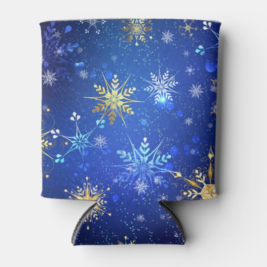 XMAS Blue Background mit goldenen Schneeflocken Dosenkühler (Vorderseite)