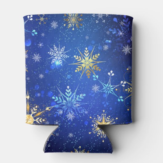 XMAS Blue Background mit goldenen Schneeflocken Dosenkühler (Rückseite)