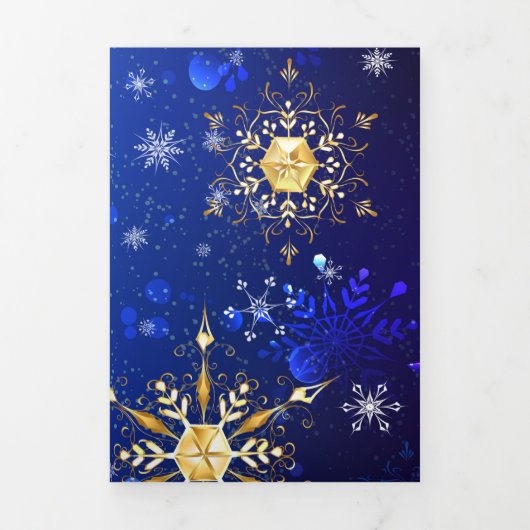 XMAS Blue Background mit goldenen Schneeflocken Dreifach Gefaltete Karte (Cover)