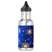 XMAS Blue Background mit goldenen Schneeflocken Edelstahlflasche (Rechts)