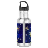 XMAS Blue Background mit goldenen Schneeflocken Edelstahlflasche (Rückseite)
