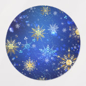 XMAS Blue Background mit goldenen Schneeflocken Etiketten (Design 2)