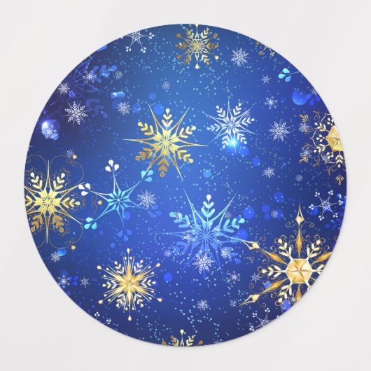 XMAS Blue Background mit goldenen Schneeflocken Etiketten (Design 1)