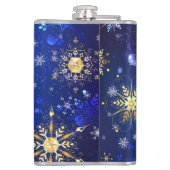 XMAS Blue Background mit goldenen Schneeflocken Flachmann (Rückseite)