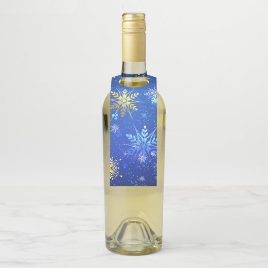 XMAS Blue Background mit goldenen Schneeflocken Flaschenanhänger (Auf Flasche)
