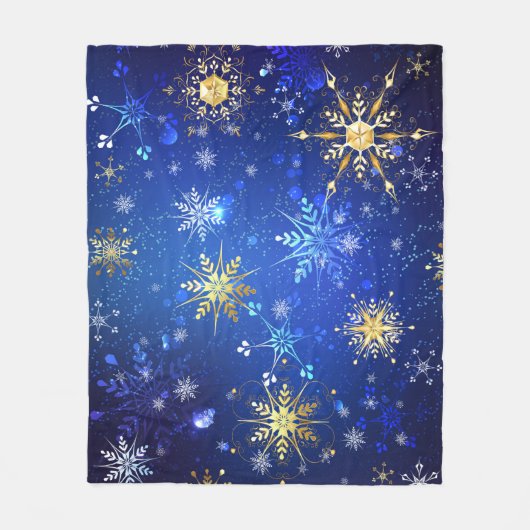 XMAS Blue Background mit goldenen Schneeflocken Fleecedecke (Vorderseite)