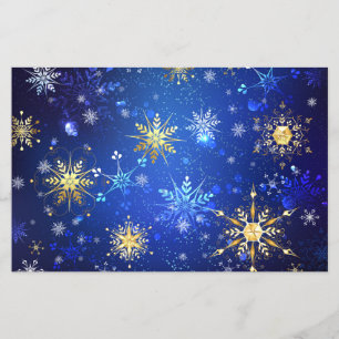 XMAS Blue Background mit goldenen Schneeflocken Flyer