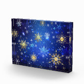 XMAS Blue Background mit goldenen Schneeflocken Fotoblock (Rechts)
