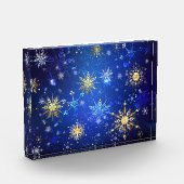 XMAS Blue Background mit goldenen Schneeflocken Fotoblock (Links)
