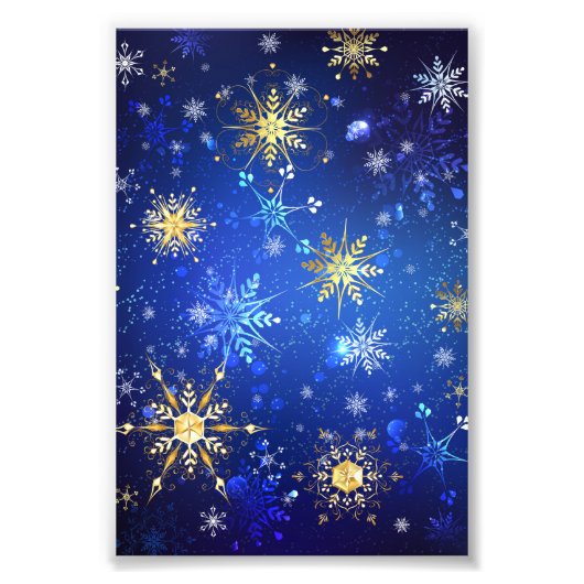 XMAS Blue Background mit goldenen Schneeflocken Fotodruck (Vorne)