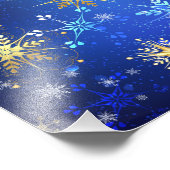 XMAS Blue Background mit goldenen Schneeflocken Fotodruck (Ecke)