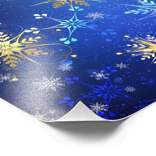 XMAS Blue Background mit goldenen Schneeflocken Fotodruck (Ecke)