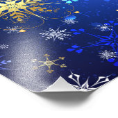 XMAS Blue Background mit goldenen Schneeflocken Fotodruck (Ecke)