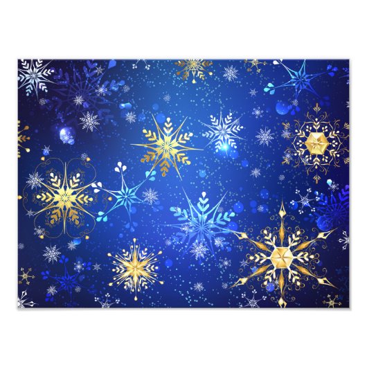 XMAS Blue Background mit goldenen Schneeflocken Fotodruck (Vorne)