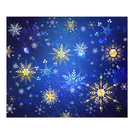 XMAS Blue Background mit goldenen Schneeflocken Fotodruck (Vorne)