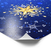 XMAS Blue Background mit goldenen Schneeflocken Fotodruck (Ecke)