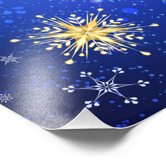 XMAS Blue Background mit goldenen Schneeflocken Fotodruck (Ecke)