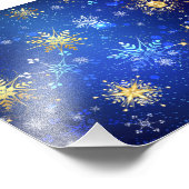 XMAS Blue Background mit goldenen Schneeflocken Fotodruck (Ecke)