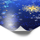 XMAS Blue Background mit goldenen Schneeflocken Fotodruck (Ecke)