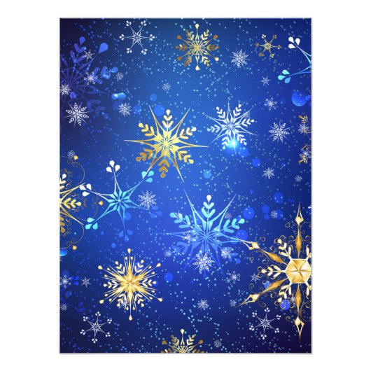 XMAS Blue Background mit goldenen Schneeflocken Fotodruck (Vorne)